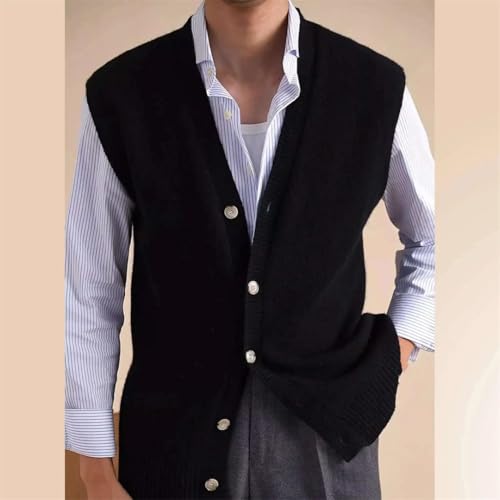 Men's Business Casual V-Neck Knitted Vest Sleeveless Pullover Cardigan Soft Layered Style Sweater Waistcoat2