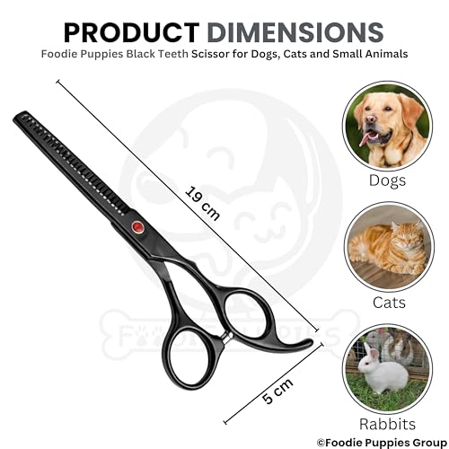 Image of Foodie Puppies Professional Dog Thinning Scissors with Teeth - Black Grooming Shears for Dogs & Cats | Stainless Steel, Smooth Cut, Ergonomic Handle for Salon & Home Pet Grooming Daily Use