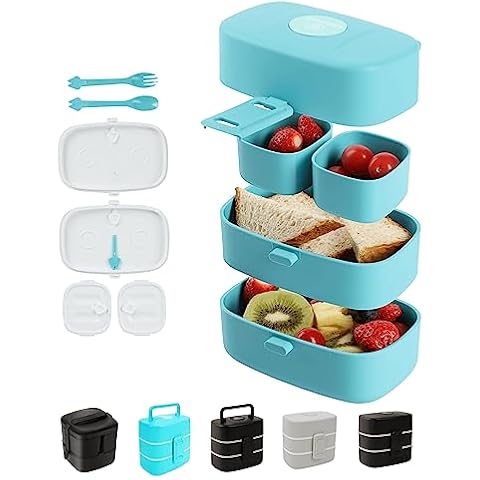 Wagindd Leak-Proof, BPA-Free Stacking Bento Box Lunch Box with 4 Microwave-Safe, Sealed Compartments for Kids and Adults Cover
