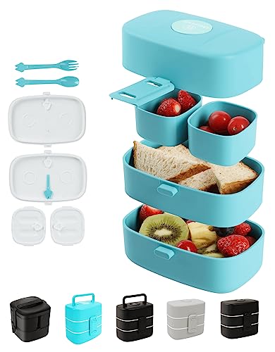 Wagindd Leak-Proof, BPA-Free Stacking Bento Box Lunch Box with 4 Microwave-Safe, Sealed Compartments for Kids and Adults
