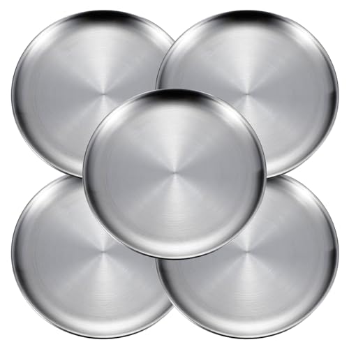 ICSTM Small Stainless Steel Plates 5 Pcs 5.5 Inchs Dinner Dishes Plates Camping Plate Perfect for Snack Candy Cake Dessert Fruit Camping Etc Reusable and Dishwasher Safe (5 5.5 inches)