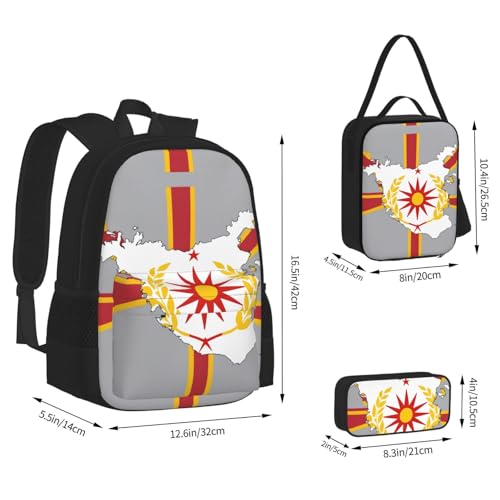 Northern Macedonia Flag Map Print 3-Piece Set Backpack, Lunch Bag And Pencil Case, For Travel, College, And Daily Use4