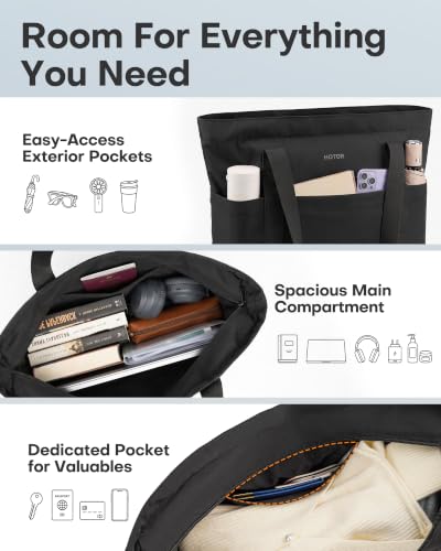 Hotor Large Foldable Travel Tote Bag w/ Pouch (Black) - image 6