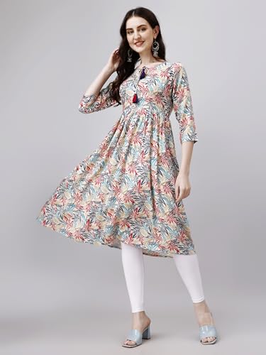 Image of OBF Women's Rayon Printed Anarkali Kurti Multicolour
