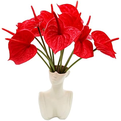 Hananona 12 Pcs Artificial Anthurium Lily Real Touch Latex Tropical Anthurium Lily Flowers for Home Decor (12, Red) Cover