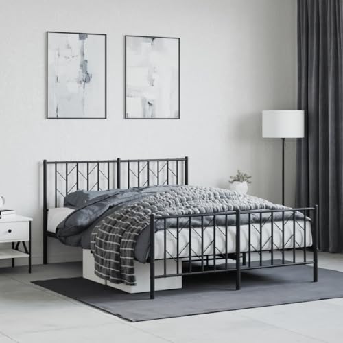 BOWEKAM Home & Garden-Marco de cama de metal sin colchón con estribo negro 135 x 190 cm, elección de muebles