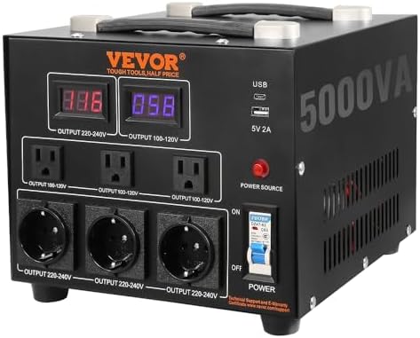 VEVOR Voltage Converter Transformer, 5000W, Heavy Duty Step Up/Down Transformer, Convert from 110 Volt to 220 Volt and from 220 Volt to 110 Volt, with US Outlet EU Outlet 5V USB Port, CE Certified