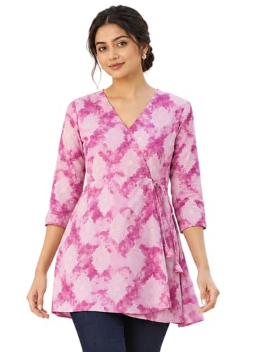 feranoid Floral Print Angrakha 3 Sleeves Flared Kurti