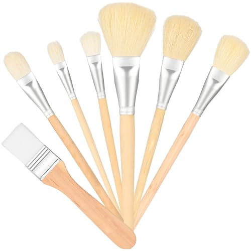 7-Piece Acrylic Paint Brushes Set Acrylic & Watercolor - Versatile Goat Hair Mop Brushes for Blending & Detailing, Wooden Handle, Ideal for Oil, Watercolor Painting