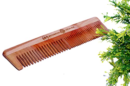 Peine de madera Neem artesanal, dientes anchos, 7 pulgadas miniatura 4