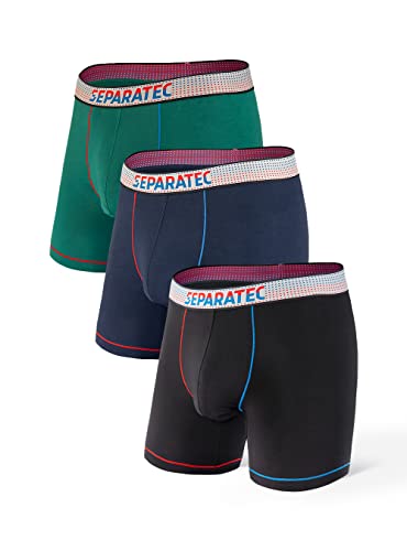 Separatec Men's Dual Pouch Underwear Single-Sided Moisture Transported Boxer Briefs 2-3 Pack(M,Black/Navy Blue//Emerald)