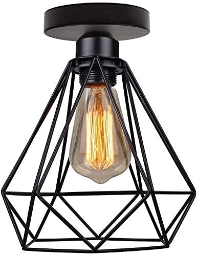 LEDSone Semi Flush Mount Ceiling Light E27 Retro Black Industrial Ceiling Light Fixture for Porch Hallway Kitchen Farmhouse Lighting