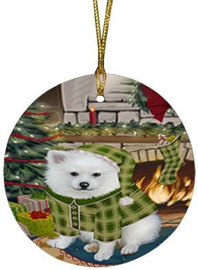 Have a Holly Jolly American Eskimo Dog Round Flat Ornament - Pet Decorative Hanging Ornaments for Christmas X-mas Tree Decorations - 2.75" Round Ceramic Christmas Ornament POR1417