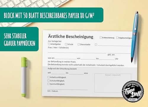 TypeStoff Ärztliche Bescheinigung, 4 Blöcke à 50 Blatt DIN A6 - BD-01524