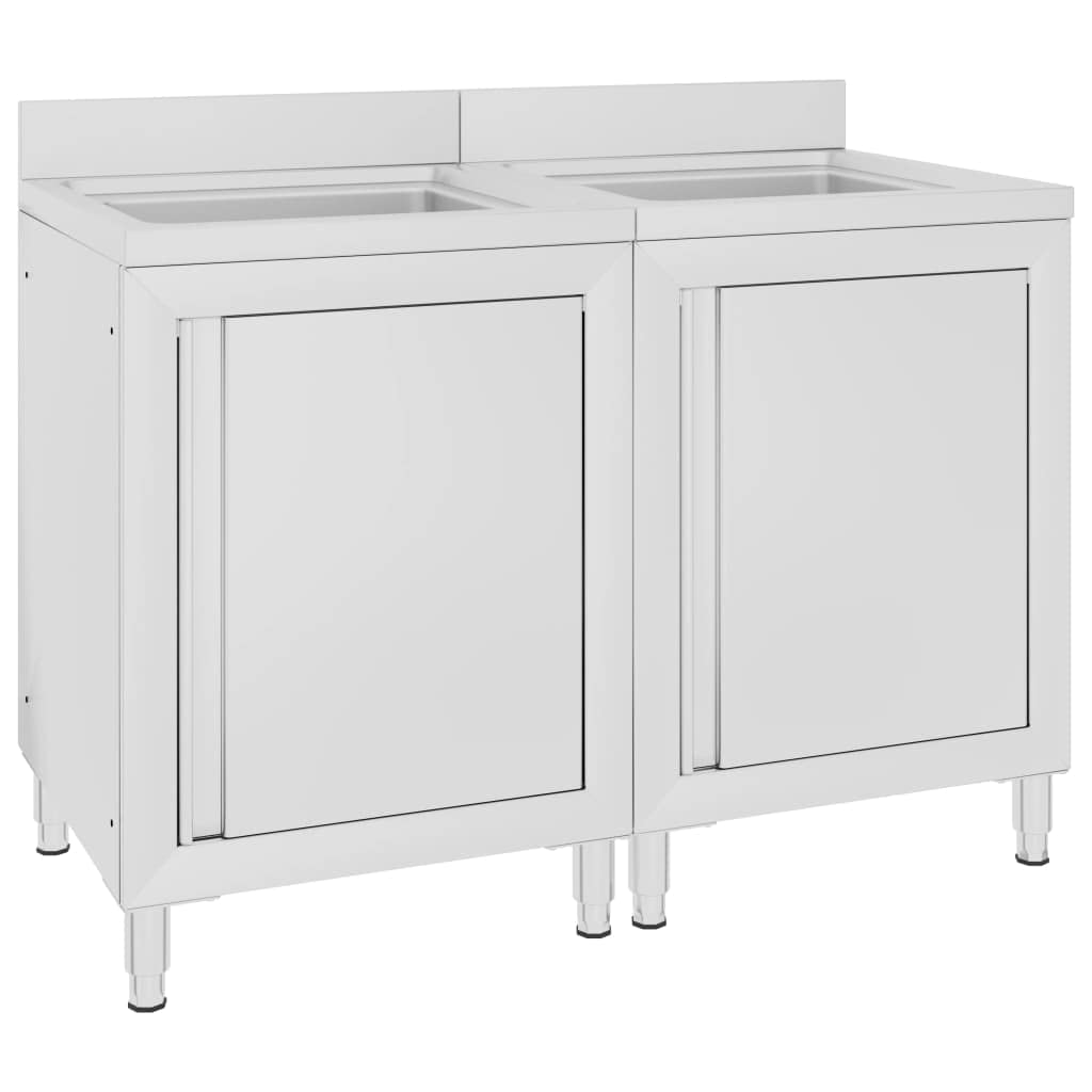 Mobiletto sottolavello in acciaio inox, 2 pezzi, 120 x 60 x 96 cm, con piedini regolabili, per gastronomia, ristorante, catering, hotel, cucina, grandi cucine, buffet