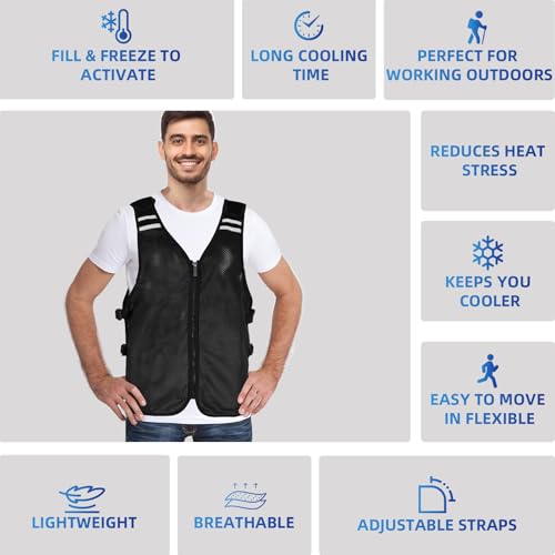 Image of Cooling Vest for Men&Women, Reflective Ice Vest with 32 PCS Ice Packs, Cool Jacket for Hot Weather Summer Workout