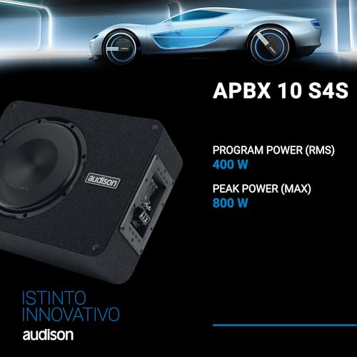 Audison APBX 10 S4S 250mm Geschlossene Subwoofer-Box, 800W Spitzenleistung, 400W Dauerleistung, 10 Zoll, Kompakte Bauweise für Autosysteme, Kabelgebunden
