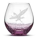 Integrity Bottles, Premium Stemless Bubble Wine Glasses, Way of Water Banshee, Handblown, Sand Blasted Gifts, 18oz (Purple)