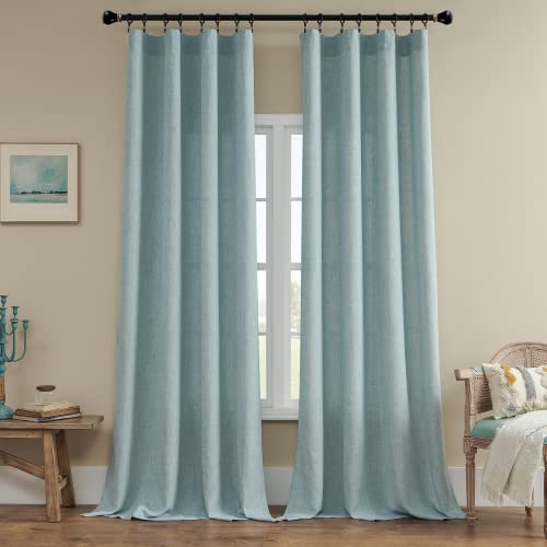 Rscn Light Blue Linen Curtains 84 Inch Length For Living Room Rod Pocket Semi Sheer Linen Blended Draperies Light Filtering Privacy Window Curtain For Bedroom Kids Teen Boys, 52 X 84 Inch, 2 Panels #TOP5