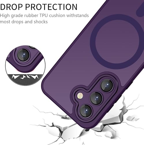 Image of Elzzi Magnetic Magsafe for Samsung S24 5g Case, Upgraded [Full Camera Protection] [Compatible with Magsafe] [Translucent Matte] Shockproof Protective Phone Case for Men & Women - Deep Purple