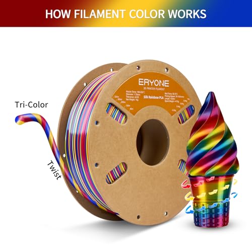 Image of ERYONE Silk Twist Rainbow 3D Printer PLA Filament 1.75 + /-0.03mm, Shiny Multicolor Filament PLA 1KG(2.2LBS), Psychedelic (Red Yellow Blue)