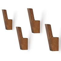 VIS'V Walnut Wall Hooks, Wall Mount Wooden Coat Hooks for Entryway Cubicle, Brown, 4 Pcs