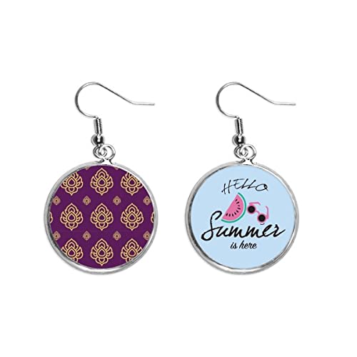 Pendientes de sandía en oro y morado con ilustración artística fina