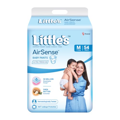 Image of Little's AirSense Ultra Premium Pant Style Baby Diapers M 54 Count | 50 Million Breathable Pores | Enriched with Shea Butter | Dermatalogically tested |7-12 kg