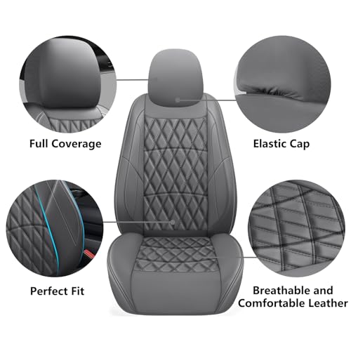 NS YOLO Leather Car Seat Covers,Universal Fit for Most Cars,SUVs and Sedans,Waterproof Luxury Leatherette Cushions, 2 Seats Protectors (Grey, Front Pair-2 Seats(Driver and Passenger)) — view 3