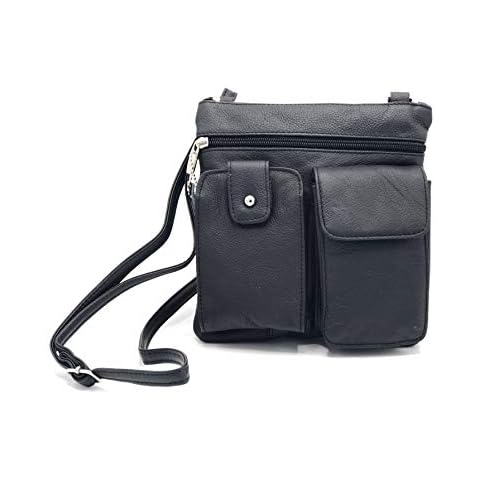 Goson Leather Crossbody Mini Purse Organizer Travel Bag - Hand Crafted Black Cowhide Leather Purse Cover
