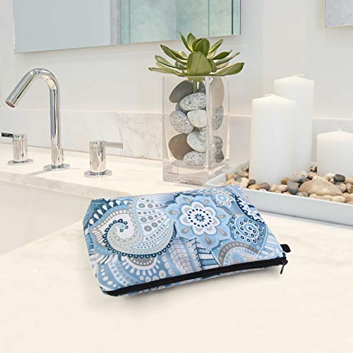 Image of Makeup Bags for Women, MAGEFY Portable Travel Cosmetic Bag with Black Zipper Pouch Waterproof Makeup Pouch Multifunctional Small Bag for Women (1 pack, blue flower 0175)