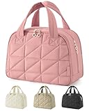 BAGSMART Travel Toiletry Bag, Large Wide-open Travel Bag for Toiletries, Puffy Makeup Cosmetic Travel Bag with Handle-Dark Pink