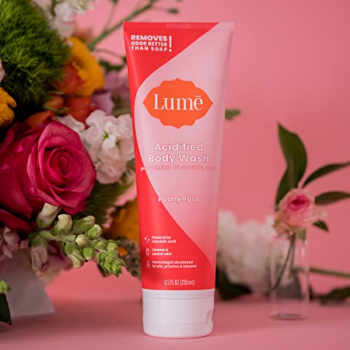 Lume Acidified Body Wash - 24 Hour Odor Control - Removes Odor Better Than Soap - Moisturizing Formula - Sls Free, Paraben Free - Safe For Sensitive Skin - 8.5 Ounce (Peony Rose) #TOP2