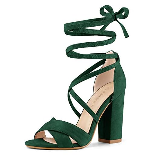 Allegra K Women Crisscross Front Block Heeled Lace Up Green Sandals 7.5 M US