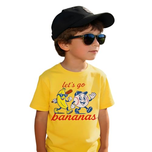 IZYJOY Toddler Girl Boy Baseball Shirt Let’s Go Banana T-Shirt Kids Baseball Outfit Cute Banana Tee Game Day Short Sleeve Top (4-5T<110>, Yellow)