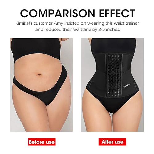 Kimikal Women Waist Trainer Corset Belt: Under Clothes Sport Tummy Control Long Torso Shapewear Black thumb #4