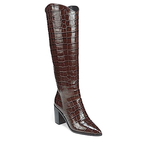 Franco Sarto SARTO Womens Ticada Pointed Toe Wide Calf Knee High Boot Brown Croc Print Leather 8.5 M