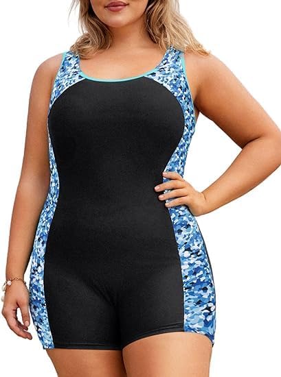 Hanna NikoleWomen Plus Size One-Piece Swimsuit Contrast Colors Tummy Control Swimwear Hollow Back Swimsuit