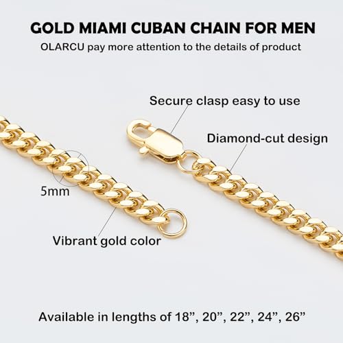 Mens 5MM Gold Plated/Silver Stainless Steel Miami Cuban Link Chain Necklace for Men2