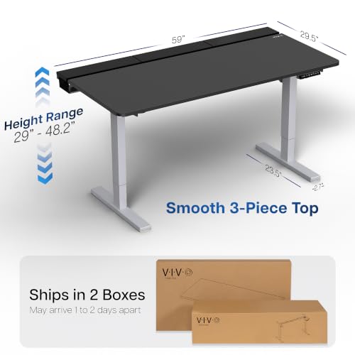 Image of VIVO Black 60 x 30 in Standing Desk, DESK-KIT-1G6-P3B | Electric, Holds 220 lbs, Sit Stand, Height Adjustable, Cable Tray, Full-Size Mouse Pad, Office Furniture, Gray Frame
