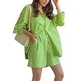Tamaño: conjunto casual de dos piezas con cuatro tamaños para elegir: S/M/L/XL. Por favor, comprueba nuestra tabla de tallas antes de realizar el pedido. Conjunto de 2 piezas de verano para mujer, conjunto de chándal suelto, ropa de descanso con botones.