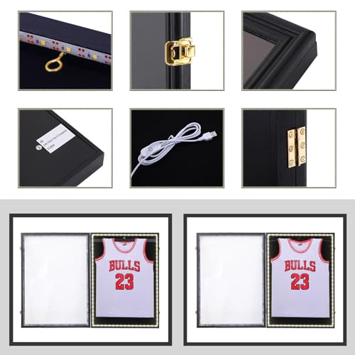 Nice C Jersey Frame Display Case with Lights, LED, UV Protection, Valet Pinboard, Acrylic, Basketball