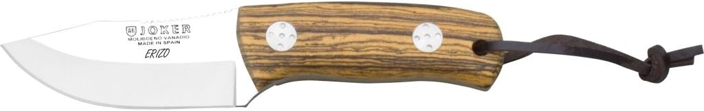 Joker Bushcraft knife Erizo CB75, Bocote wood handle, MOVA Steel blade of 2.95 inches, includes brown leather sheath, tool for fishing, hunting, camping and hiking