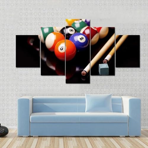 Grand tableau decoration murale salon avec cadre theme snooker 5 parties