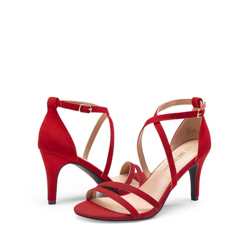 DREAM PAIRS DREAM PAIRS Women's Fashion Stilettos Open Toe Pump Heel Sandals,Size 7.5,Red-Suede,GIGI