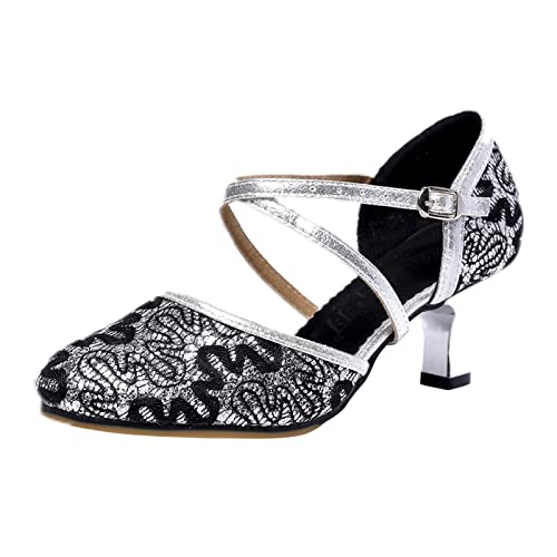 UnoSheng Sandalias de corcho para mujer con lazo de lentejuelas de moda para baile de baile latino, sandalias con purpurina para mujer, b, 36.5 EU
