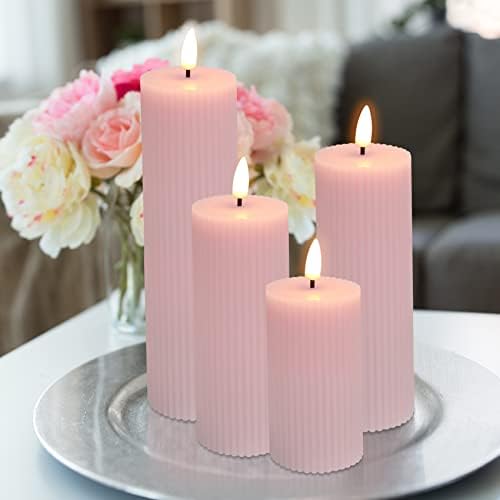 Eywamage Blush Pink Flickering Flameless Pillar Candles with Remote, Slim Tall LED Battery Wax Candles Φ 2" H 4" 5" 6" 8"