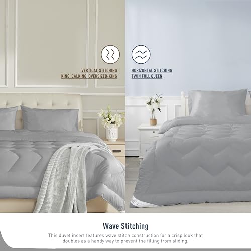 HOMTEC Oversized King Size Duvet Insert 100% Cotton Down Alternative Comforter Dark Gray Quilted Fluffy Duvet Insert Lightweight All Season with 8 Corner Tabs Breathable Soft