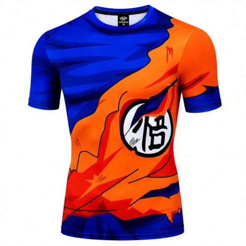 Anime Short Sleeve Compression Shirt Men - Gym Tshirt Wear Athletic Basketball Running Undershirt Workout Gear Top Shirt (ORBL-L)