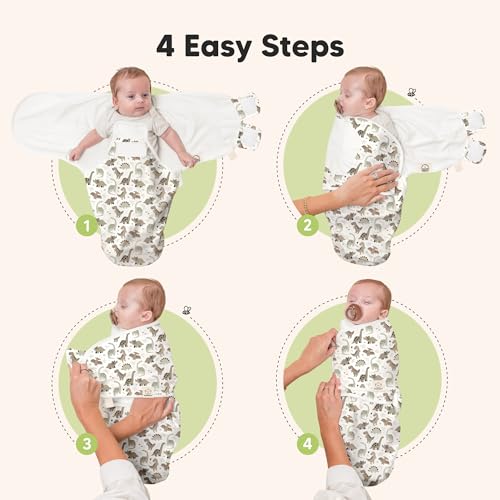 Image of Baby Swaddle Sleep Sacks with Zipper - 3-Pack Swaddles for Newborns 0-3 Months, Infant, Baby Girls, Boys, Soft & Durable Newborn Sleep Sack, Easy Diaper Change Swaddling Blanket (Dino Ridge, OS)